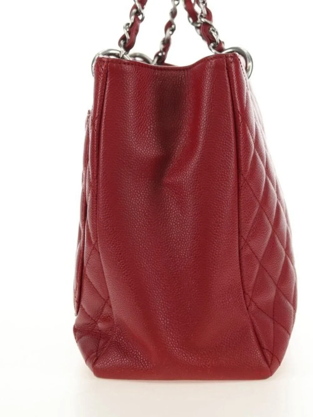 CHANEL GST Matelasse Chain Tote Bag Grained Calf Skin Red Silver CC Auth ep1...
